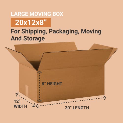 BOX USA Shipping Boxes Medium 20"L x 12"W x 8"H 20-Pack - Corrugated Cardboard Box for Moving, Mailing, Packing, Packaging and Storage - size: 20 Pack