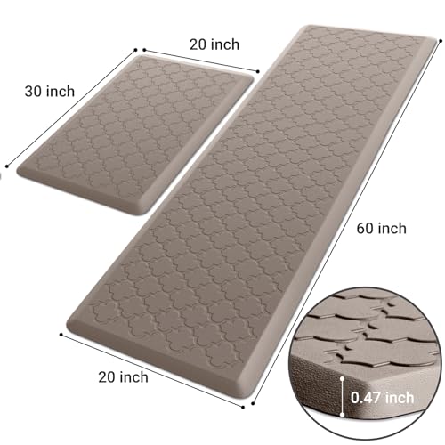 Kitchen Mat 2 PCS Cushioned Anti-Fatigue Floor Mat Standing Mat for Kitchen - color: Khaki, size: 20"x30"+20"x60"