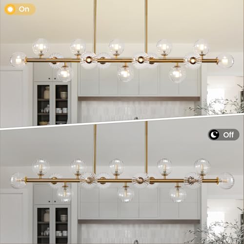 Gold Globe Chandelier Linear Rectangle Modern Chandelier Glass Pendant Light Fixture Adjustable for Dining Living Room Kitchen Island 55" - color: transparent-55in