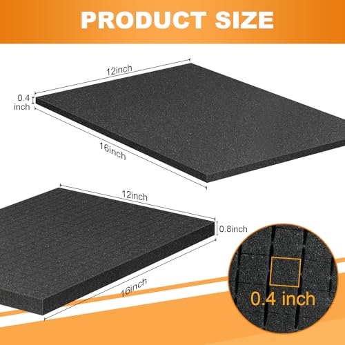 Eunice 16" x 12" Foam Inserts, 4 Pcs 0.8" Pick & Pluck + 4 Pcs 0.4" Padding - size: 4PCS-16*12*0.8 + 4PCS-16*12*0.4 Inches