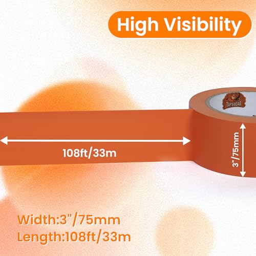 TAPEBEAR Floor Tape Orange Vinyl Tape 3" x 36 yds Safety Warning Stripe - color: Orange, size: 3" x 36Yards