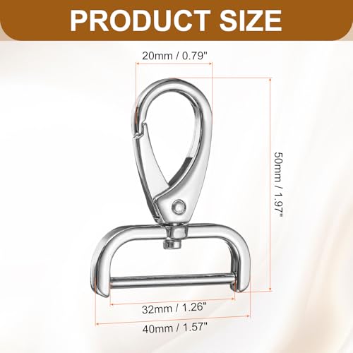 HARFINGTON 2Pcs Detachable Snap Hook Swivel Clasp 1 1/4" D Ring with Swivel Lobster Claw Clasps Hook for Purse Strap Keychain Bag DIY Craft, Silver - color: Silver, size: 1 1/4"