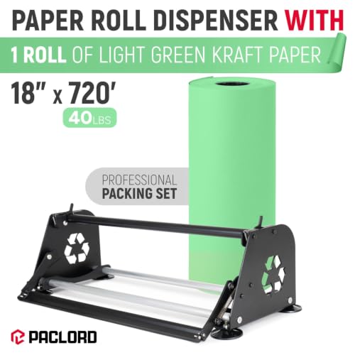 18" Paper Dispenser with Cutter + Light Green Kraft Paper Roll - color: Light Green, size: 1 Roll + Dispenser