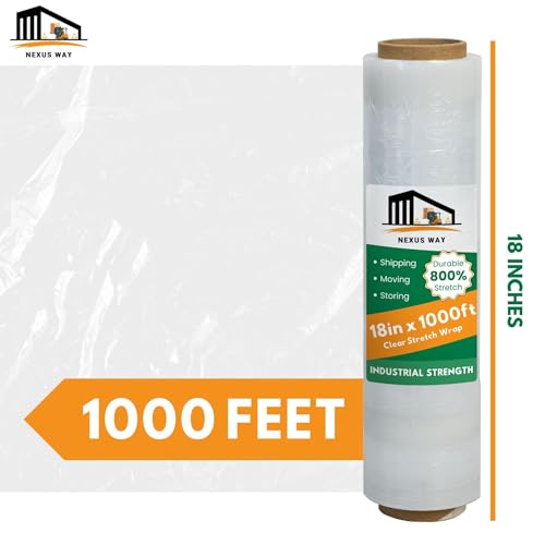NEXUSWAY 18'' Stretch Film Wrap for Moving - Stretch Film Pallet Wrap Roll Heavy Duty 1000 feet 80 Gauge Industrial Strength up to 800% Stretch 20 Microns for Shipping Moving Furniture (Pack of 8) - style: Pack of 8