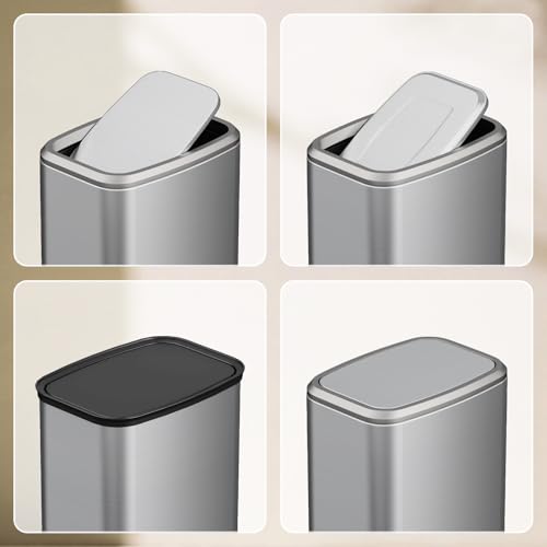 8L/2.1 Gal Small Bathroom Trash Can with Lid, Swing-Top Rectangular Waste Bin, Stainless Steel Garbage Can for Home, Office, Toilet, Bedroom, Living Room (Silver) - color: Silver