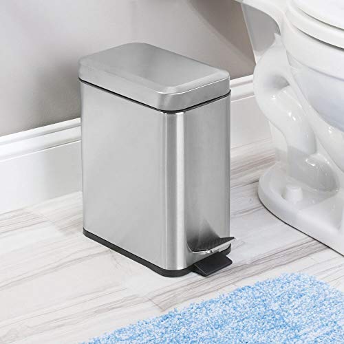 mDesign Rectangular Step-Open Wastebasket Trash Can - Brushed Stainless Steel - color: Brushed, size: 1.3 Gallon