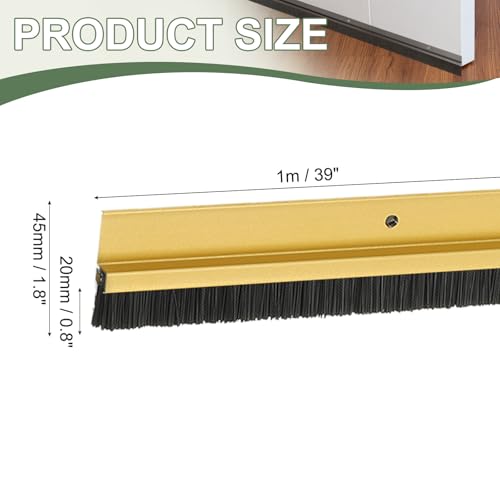 Door Sweep Aluminum Alloy Brush 0.8" Black PP 39"L x 1.8"W Gold - color: Gold, size: 0.8 Inch