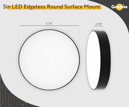 Goodlite 5" 12W LED Edgeless Round Surface Mount Black Finish Modern Ceiling Disk Light, Dimmable, 780 Lumens, 5 Selectable Color Temperatures (27k-30k-35k-41k-50k), J-Box Installation, 1ct. (G-48544) - color: Black, size: 5 Inch