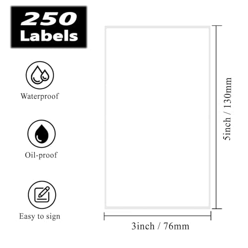 5" x 3" Thermal Labels, Fanfold Shipping Labels with Permanent Adhesive, White Printable Label Stickers for Barcodes, Addresses, Compatible with Zebra, Rollo Thermal Printer (5" x 3"-250pcs) - style: 5" x 3"-250pcs