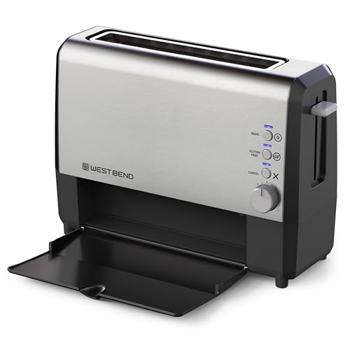 West Bend QuikServe Toaster, 2-Slice Wide-Slot Slide-Through Bread Toaster with Bagel and Gluten-Free Settings and Cool-Touch Exterior Fast Toasting, Includes Removable Serving Tray,1400-Watts, Silver - color: Silver