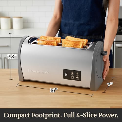 Elite Gourmet 4-Slice Long Slot Toaster, 1.5" Extra-Wide Slots, Touchscreen - color: Grey