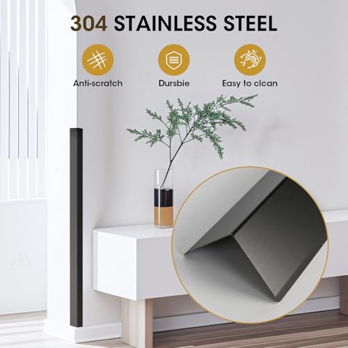 Stainless Steel Wall Corner Guards, 2 x 2 x 48 inches (Black 10 Pcs Pack). Made of 304 Steel, These 90-Degree Angle Metal Corner Protectors are Designed for Wall Protection and Decoration - color: Black, size: 2x2x48 Inches