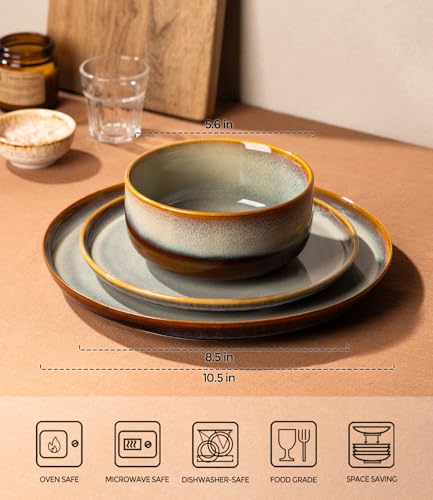 TheTerra Ceramic Dinnerware Set for 4, 12-Piece Plates and Bowls Set - color: Dusk Blue, size: Set (12pcs)