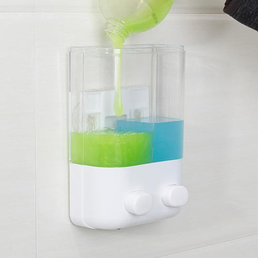 Sosoport Wall-Mounted Shower Dispenser Double Chamber Refillable Soap and Shampoo Bottle with Suction Cups for Conditioner Lotion and Shower Gel 5.90 X 3.07 X 8.66 in