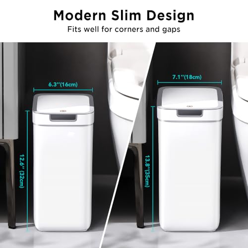 funest 2 Pack Slim Wall Mount Trash Can with Lid, No Drill Hanging Small Garbage Bin for Bathroom Kitchen, Dual Use Floor Standing Narrow Odor Block Press Top Waste Basket for RV Office Bedroom