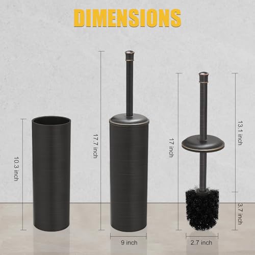 BESy Toilet Brush and Holder, Toilet Cleaner Bowl Set with Two Brush with Extra Long Handle, Durable Bristles Toilet Scrubber and Covered Holder, Drip-Proof Stainless Steel Oil Rubbed Bronze - color: Oil Rubbed Bronze