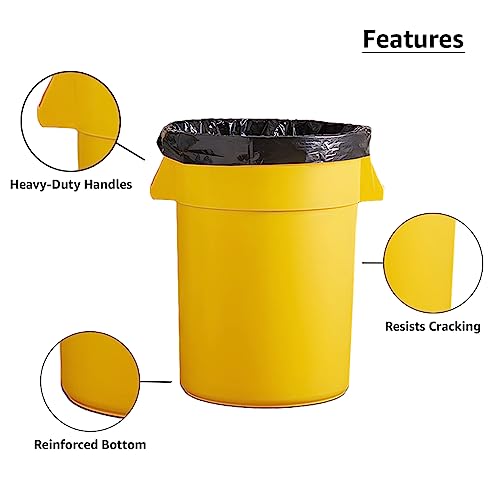 Set of 6 55 Gallon Round Commercial Trash Can, Industrial Recycling Bin, Durable Garbage Can, Ingredient Bin, Safe Food Container (Yellow) - color: Yellow