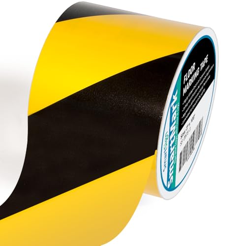 SmartSign Yellow/Black Striped Floor Marking Tape, 4" x 100' Roll, Durable Polyester, Laminated Protection - Non-Abrasive, Adhesive Safety Tape for Warehouses, High Traffic/Forklift Areas, Removable - color: Yellow/Black Striped, size: 4"