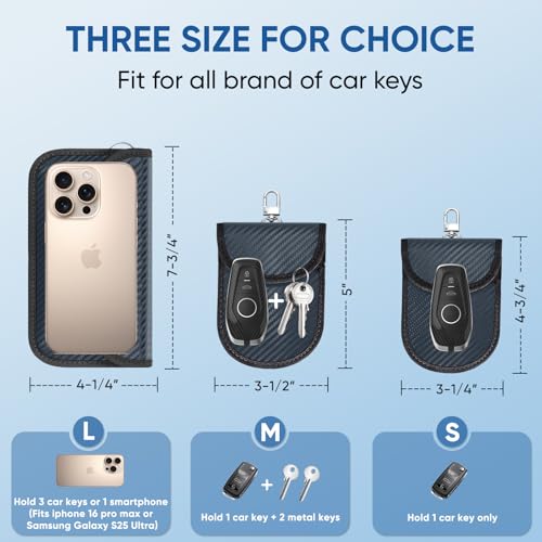 TICONN 2PK Faraday Bag for Car Key Fob, Anti-Theft NFC RFID Blocking Pouch - color: Navy, size: Small