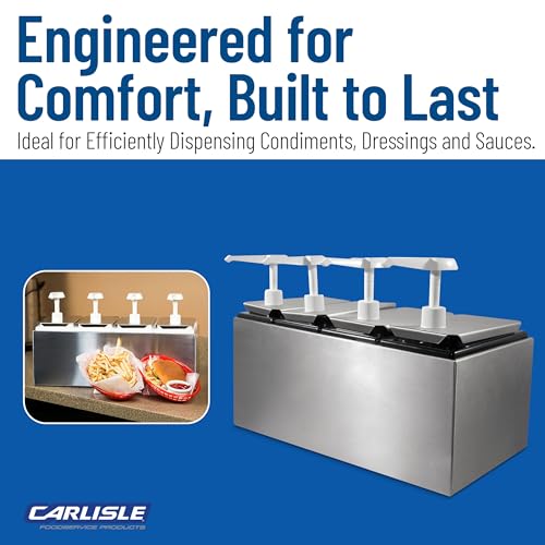 Carlisle FoodService Products Condiment Dispenser Pump – Commercial Condiment Dispenser with Removable Jars for Kitchens, Restaurants, Catering – 12.50" x 7.75" x 19.25", 4 pump, Silver