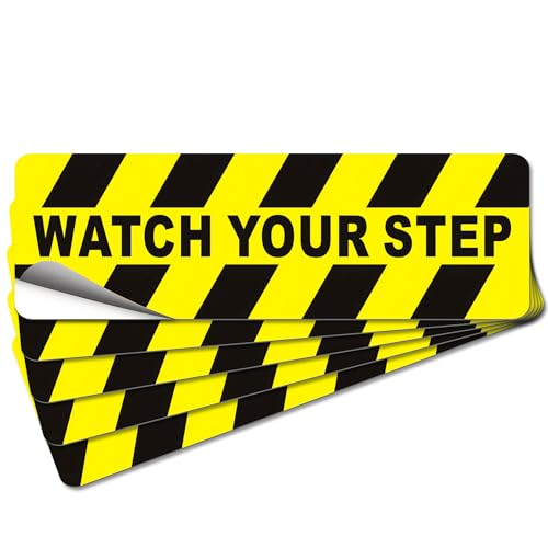 5 Pack Watch Your Step Sign, Watch Your Step Stickers with Strong Self-Adhesive, Caution Floor Decals Yellow Black Safety Labels for Stairs, Steps, Trip Hazard Areas – Durable & Non-Slip