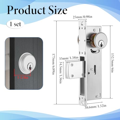 Storefront Door Mortise Lock Deadbolt Aluminum Commercial Mortise Locks with Lock Cylinder Double Cylinder Deadbolt Storefront Entry Door Locks Set (1-1/8" Backset)