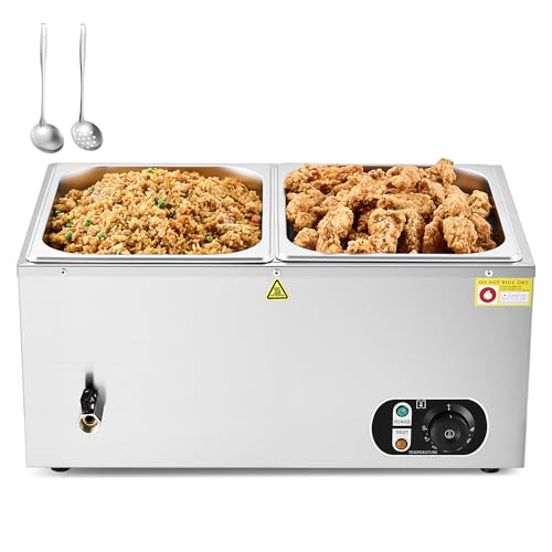 WILPREP Commercial Food Warmer with Two 1/2 Pans, 1500W Countertop Electric Steam Table, 86-185°F Adjustable Temp Control & Over-Temp Protection, Stainless Steel Buffet Bain Marie - size: 1/2 pan*2