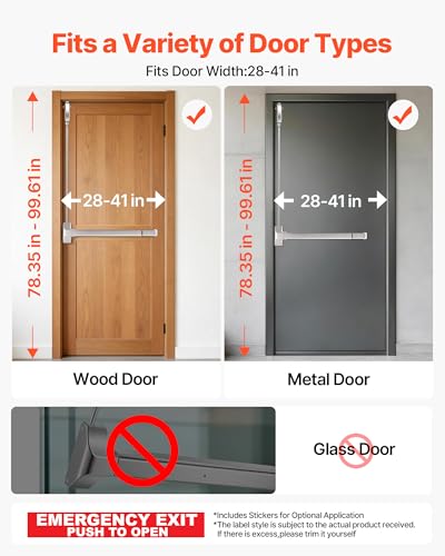 VEVOR Push Bar Panic Exit Device, 28" Stainless Steel Commercial Panic Bar for Exit Doors, Emergency Exit Door Hardware with Vertical Top Rod and Sticker, for 28"-41" Wood or Metal Door, Silver - size: 28" x 6" x 2.6"