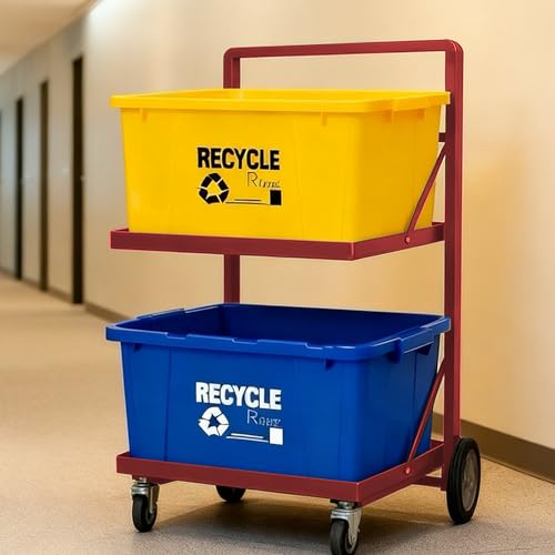 Recycling Cart,2-Tier Recycle Bin Cart with Wheels,Holds up to 140 Lbs,Rolling Utility Organizer for Garbage Sorting,Warehouse and Garage (Red) - color: Red