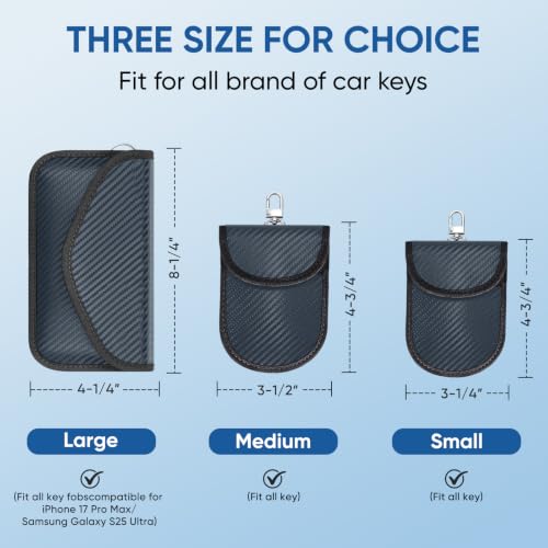 TICONN 2PK Faraday Bag for Car Key Fob, Anti-Theft NFC RFID Blocking Pouch - color: Navy, size: Large