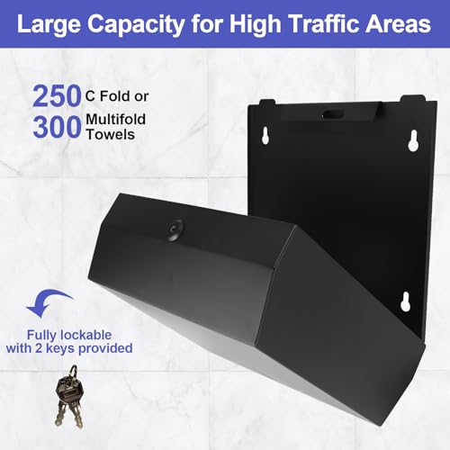 Stardrix Paper Towel Dispenser Wall Mount, Matte Black Stainless Steel Commercial Paper Towel Holder with Lock, Large Capacity 250 C Fold/300 Multifold Towels - color: Black, size: 250 C Fold/300 Multi-Fold with Lock