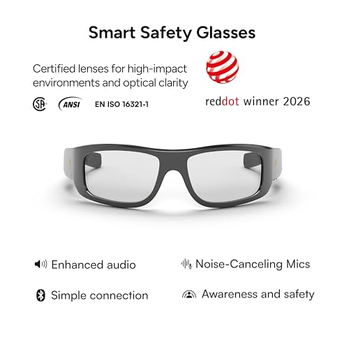 Lucyd Armor Smart Safety Glasses, TR90 Frame, Light Adaptive Lenses, Open Ear Speakers & Microphone - ANSI Z87.1 - style: Slim Photochromic
