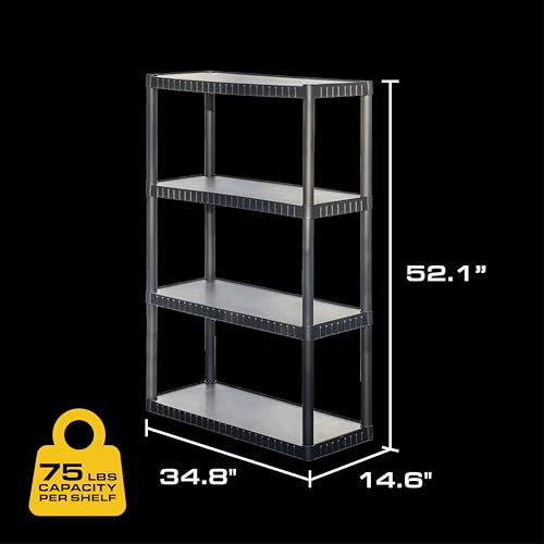 CENTREX CX 4-Tier Medium Duty Plastic Storage Shelves for Garage, Black, 2pk - size: 2-Pack