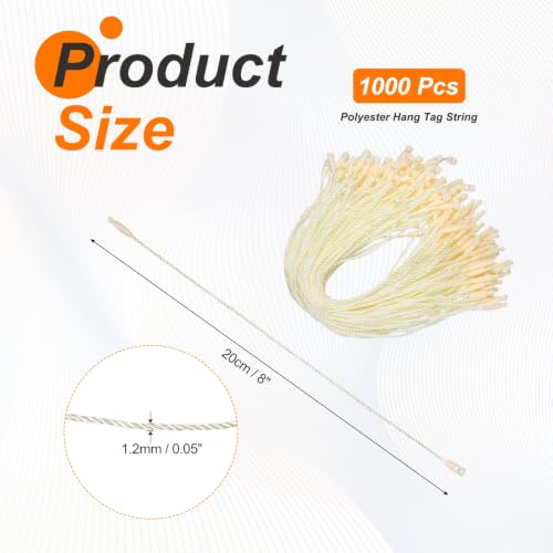 PATIKIL Polyester Hang Tag String 8" Snap Lock Pins Loop Fastener 1000Pcs - color: Beige