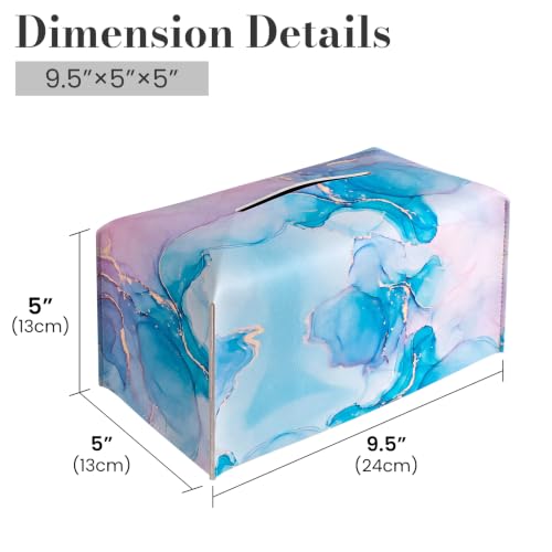 2 Pcs Rectangular Tissue Box Cover, PU Leather Tissue Holder Facial Tissue Case Dispenser for Bathroom, Vanity Countertop, Tabletop, Car, Office,9.5X5X5 Inch - Marble Pattern - color: Marble