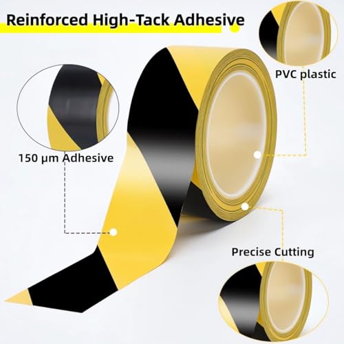 3 Rolls Floor Marking Tape, Safety Black and Yellow Stripe, Hazard Tape for Caution and Aisle Marking, 2 inch x 110 feet - size: 2Inch*110ft-3pack