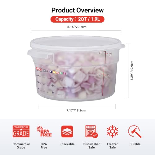2 Pack 2QT Commercial Round Food Storage Containers with Lids - size: 2 X 2.0(QT)
