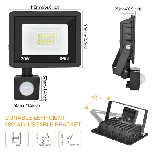 Motion Sensor Flood Light Outdoor, Plug in Motion Sensor Light with 4.9ft Cord, IP66 Waterproof Floodlights with Photocell 6000K Super Bright Security Light for Garden Patio - color: 1Pc, size: Standard 20W