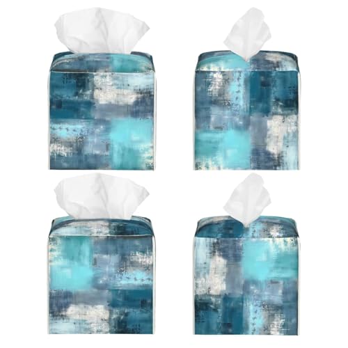 Tissue Box Cover Teal Turquoise Art Texture Square PU Leather Tissue Box Holder for Car Bathroom Bedroom Desk Tabletop Decor - color: Teal Turquoise Art Texture