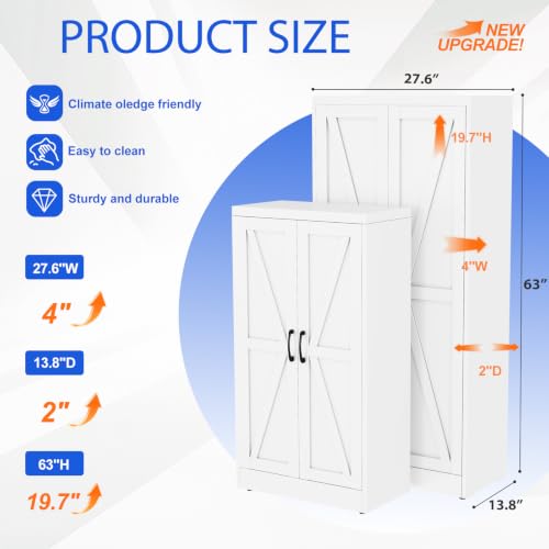 GAIOUS 63" Tall Metal Storage Cabinet White Cupboard Kitchen Pantry Cabinet - color: White, size: 13.8"D x 27.6"W x 63"H