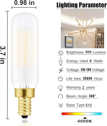 Frosted E12 Led Bulb Dimmable 6W Candelabra Led Bulbs 4000K Daylight T6 - color: 6w=60w Daylight 4000k