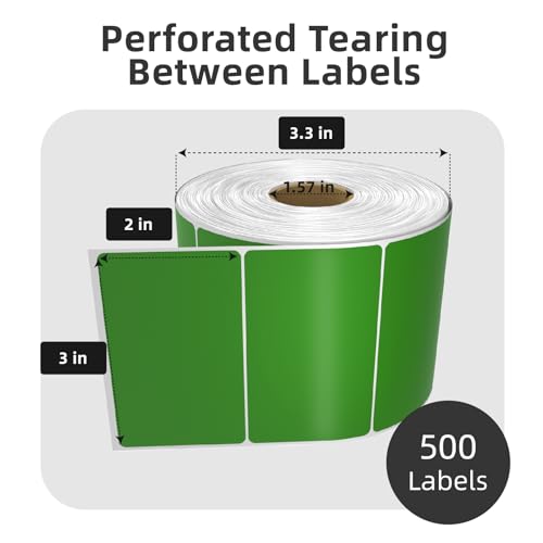 500 3x2 Thermal Labels Roll, HUOJI Green Shipping Barcode Labels - color: Green, size: 3x2