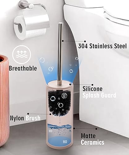 Matt Pink Ceramic Toilet Brush and Holder Set - color: Matt Pink, size: Set/2