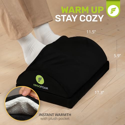ErgoFoam Foot Rest for Under Desk at Work with Warm Feet Pocket - Chiropractor-Endorsed Foot Rest Warmer, High-Density Foam, Velvet - color: Black-foot Warmer
