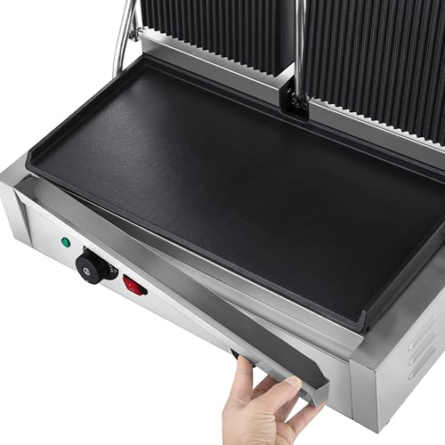 KWS PFM-23 3400W Electric Panini Press Maker with Grooved Top & Smooth Bottom Sandwich Toasting Grill – 19″ X 9″ Cooking Surface
