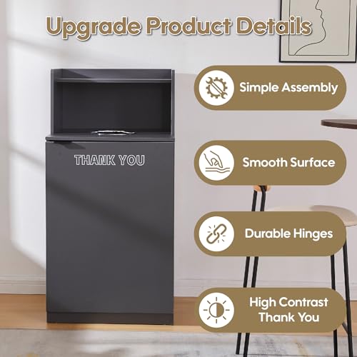 Restaurant Trash Can Cabinet, Commercial Trash Cans 32 Gallon Wooden Trash Can and Garbage Receptacle with Tray Holder, Door, Large Trash Bin for Restaurant, Cafeteria, Kitchen, Office, School, Grey - color: Gray