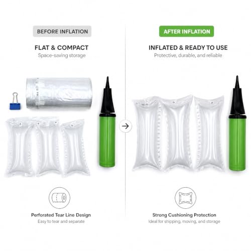 400 Count Air Pillows for Shipping, Inflatable Air Cushion Bags Roll with Pump, Leak-Proof Bag Stuffing for Shape, Reusable Packaging Filler Supplies for Shipping Moving Box, 3.54'' x 7.87''