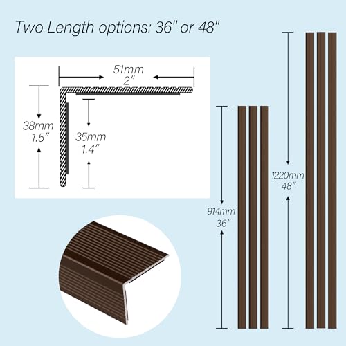 5-Pack 36 Inch Aluminum Peel and Stick Stair Nosing Brown Staircase Step Treads Anti-Slip Stair Edge Protector, Waterproof Self Adhesive Stair Nose Molding Trim for Outdoor & Indoor - color: Matte Brown, size: 36 Inch