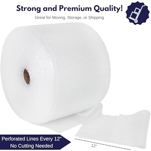 Bubble Roll Wrap 12" x 200', 1-Pack 3/16" Perforated Small Cushioning - size: 200 Sq Ft