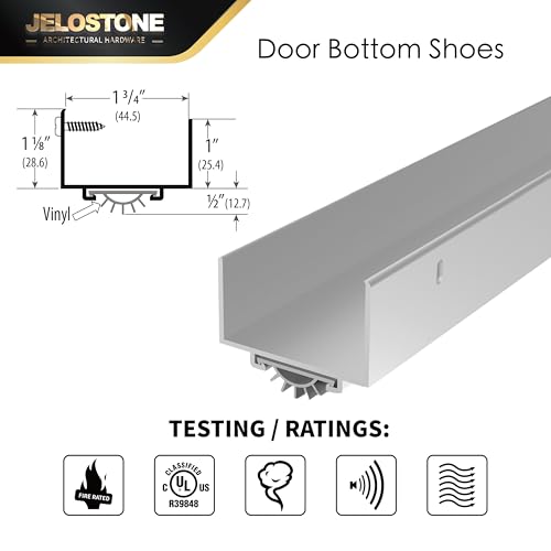 36" U-Shaped Aluminum Door Bottom Shoes(Mill Finish) - Fire Rated - 1-3/4"W x 1-1/8"H - Weather Stripping Seal for Exterior Doors, Vinyl Insert, JS-217DV - color: Mill Finish, size: 1-3/4"W x 1-1/8"H x 36"L